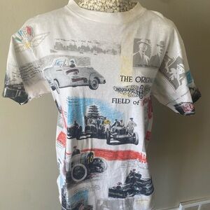 Vintage 90s All Over Print Field of Dreams Indy Speedway Graphic Tee with White